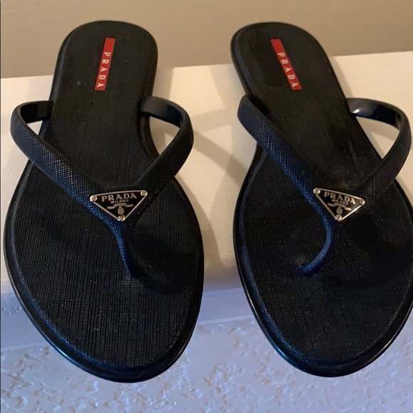 prada logo flip flop